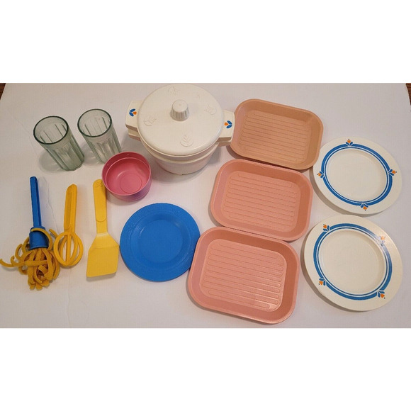 Fisher-Price Other - Vintage Fisher Price Fun With Food Lot Plates Trays Glasses Pots 80s 90s